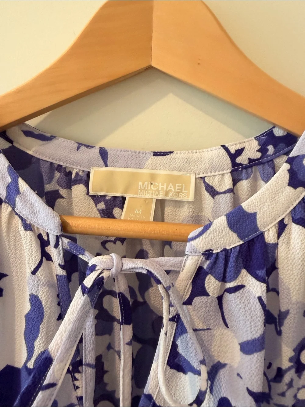 Michael Kors White and Blue Floral Cold-Shoulder Blouse - Picture 4 of 5